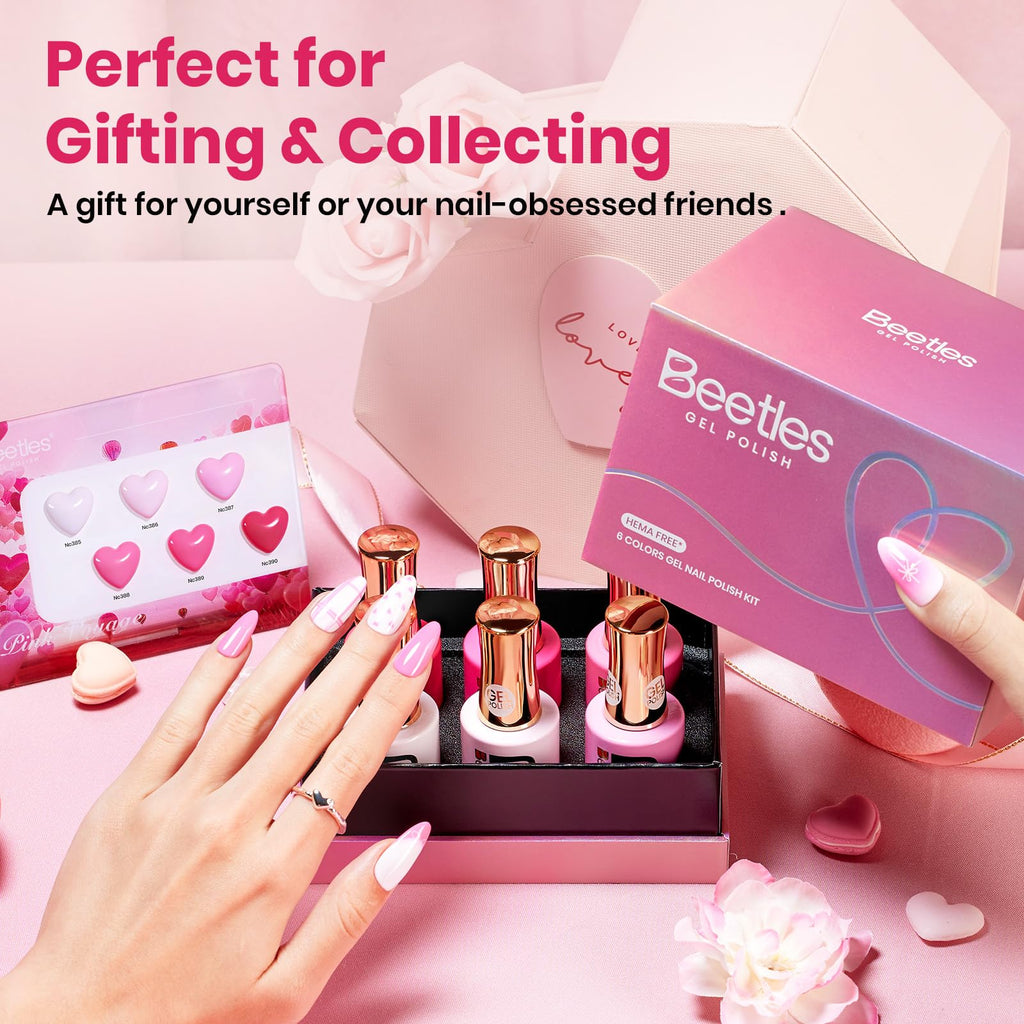 Beetles Pink Gel Polish Set – Pink Escape (6 Colors, 15ml) Hema-Free, Long-Lasting Valentines Nails