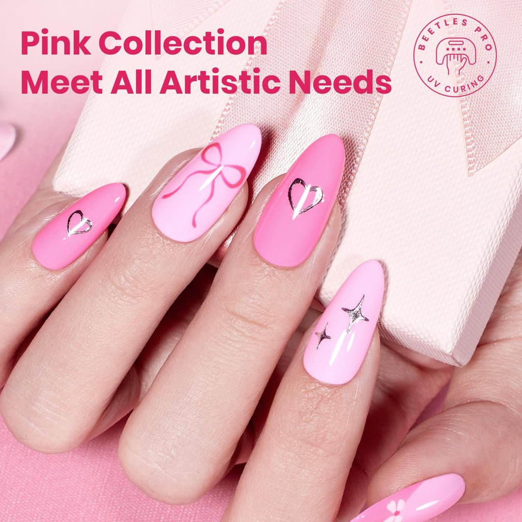 Beetles Pink Gel Polish Set – Pink Escape (6 Colors, 15ml) Hema-Free, Long-Lasting Valentines Nails