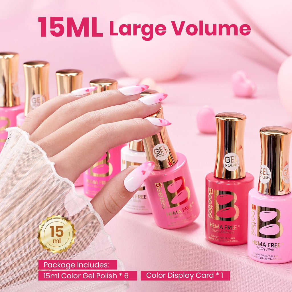 Beetles Pink Gel Polish Set – Pink Escape (6 Colors, 15ml) Hema-Free, Long-Lasting Valentines Nails
