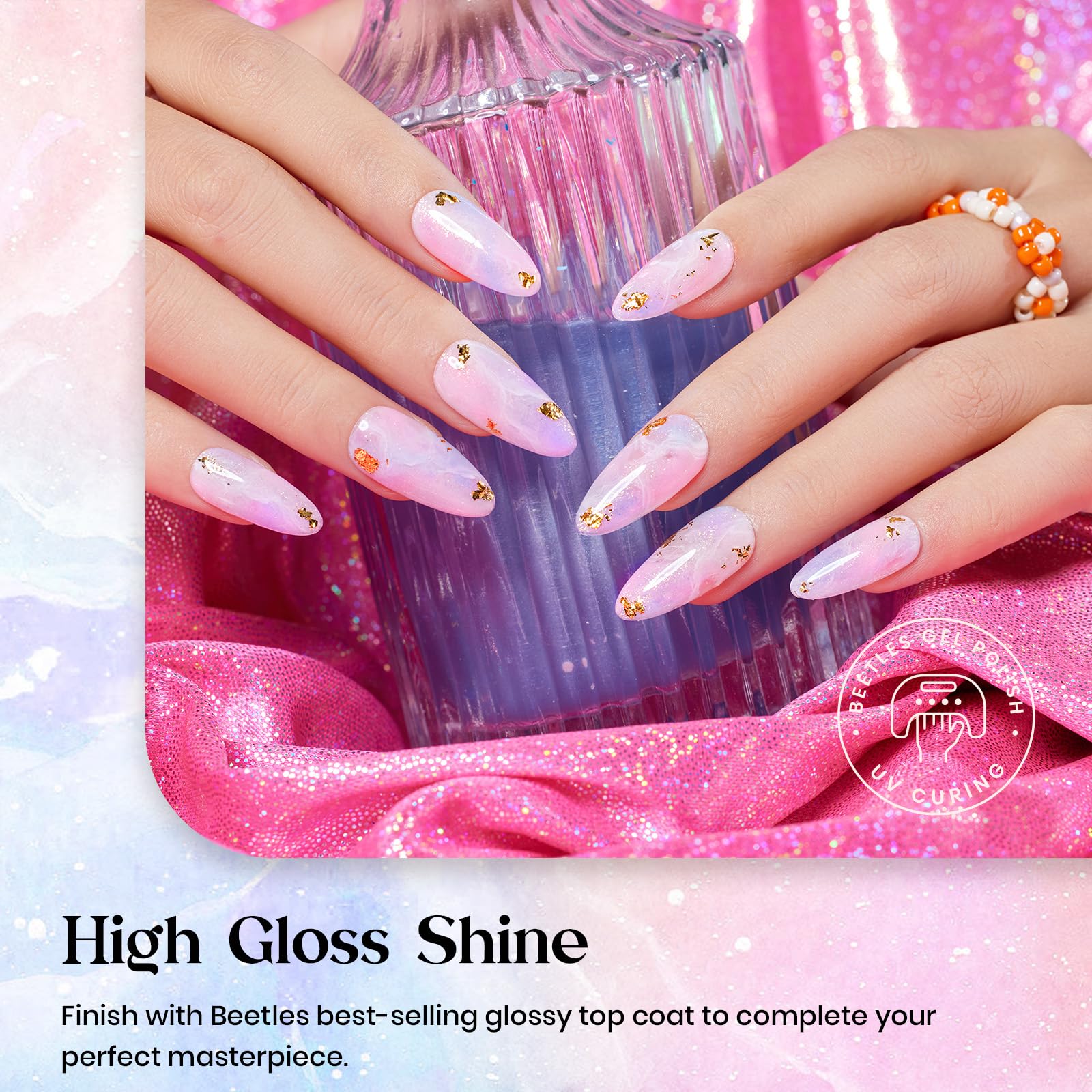 Beetles Spring Gel Nail Polish Set: 6 Pastel Shimmer Colors + Butterfly Stickers | UV/LED Required
