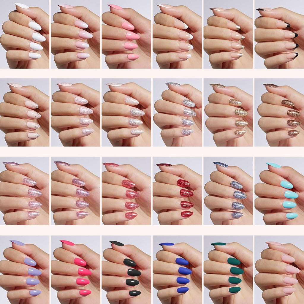 Beetles Press On Nails Kit – 720 Pcs, 24 Colors, Short Almond, Glue & Tabs Included