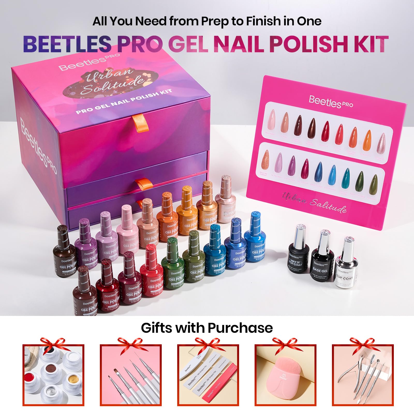 Beetles PRO Gel Polish Kit – Urban Solitude Collection (18 Colors, 15ml) | Nails Set