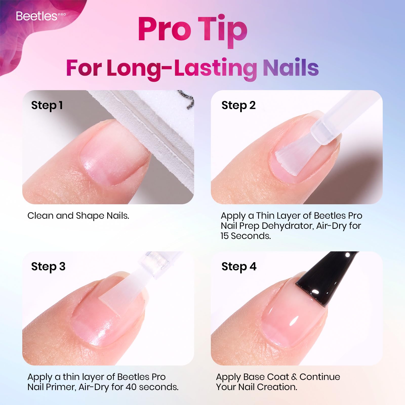 Beetles Pro 20ml Nail Dehydrator & Primer – Acid-Free, Hema-Free Prep for Gel, Acrylic, and Tips