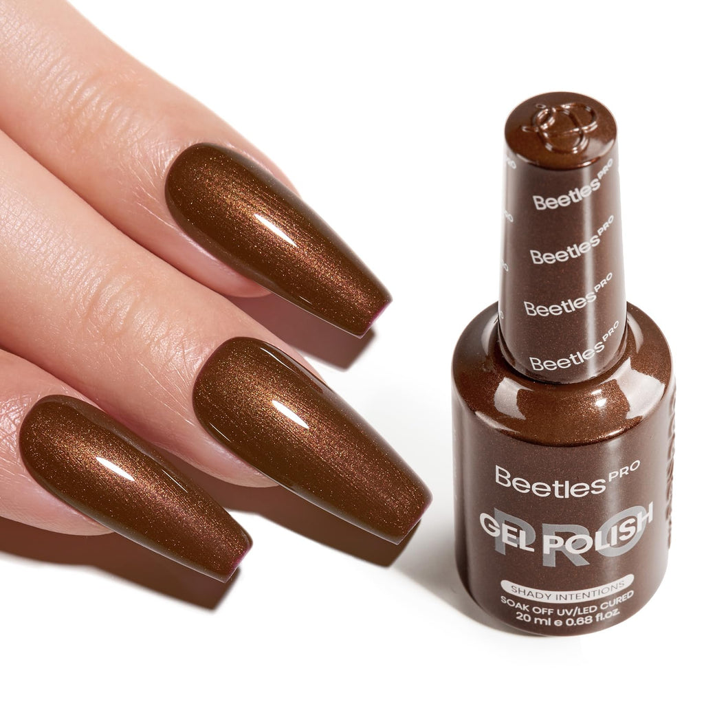 Beetles Pro Brown Gel Polish – Shady Intentions, Dark Brown Glitter, 20ML (UV Lamp Cure)