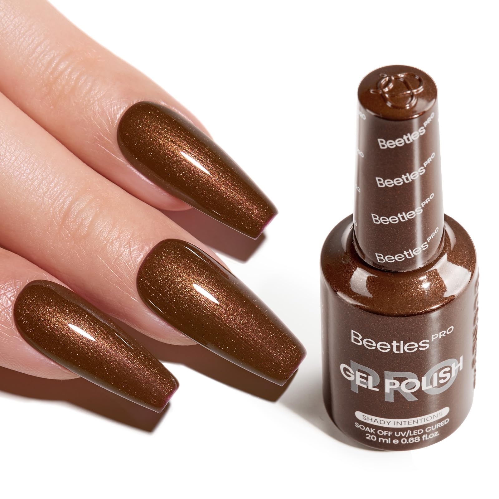 Beetles Pro Brown Gel Polish – Shady Intentions, Dark Brown Glitter, 20ML (UV Lamp Cure)