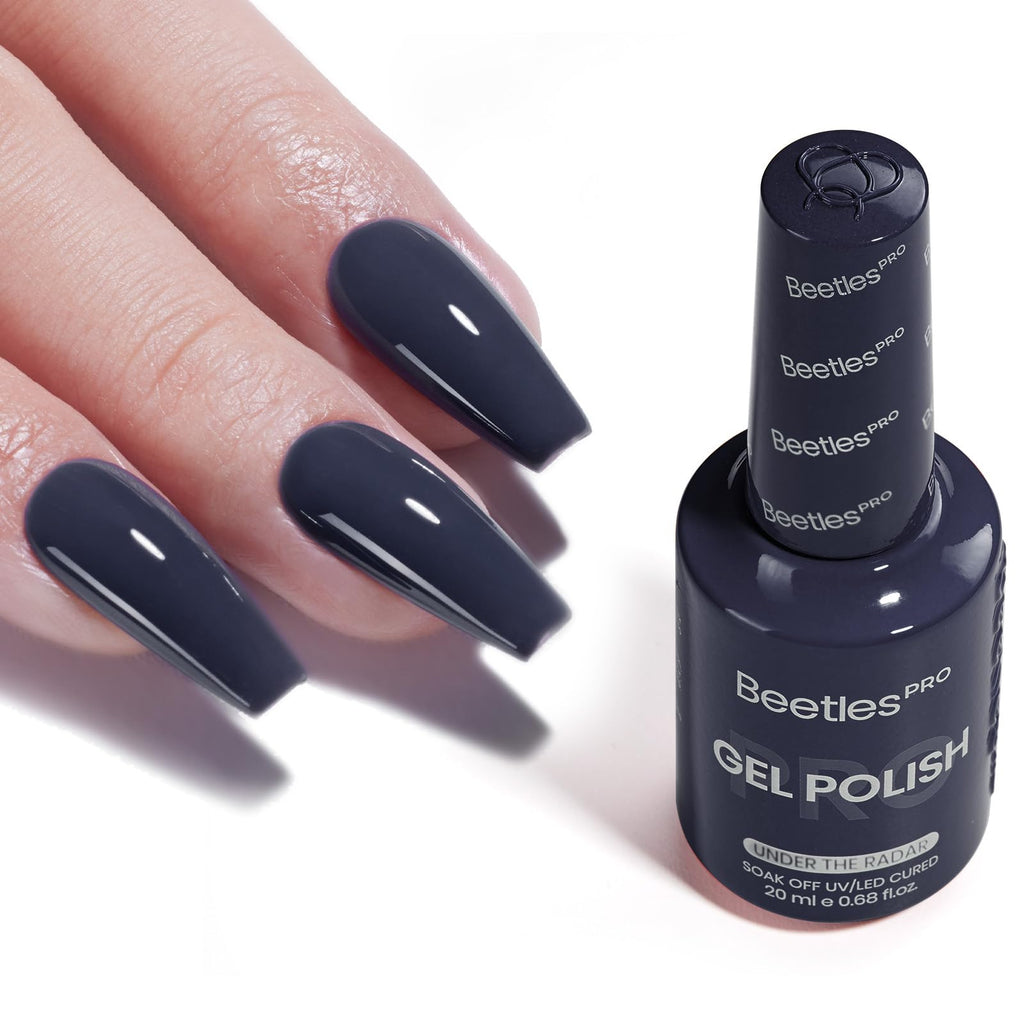 Beetles Pro Blue Gel Polish - Under The Radar Navy Dark Gray 20ml | UV Lamp Cure, Long-Lasting Shine