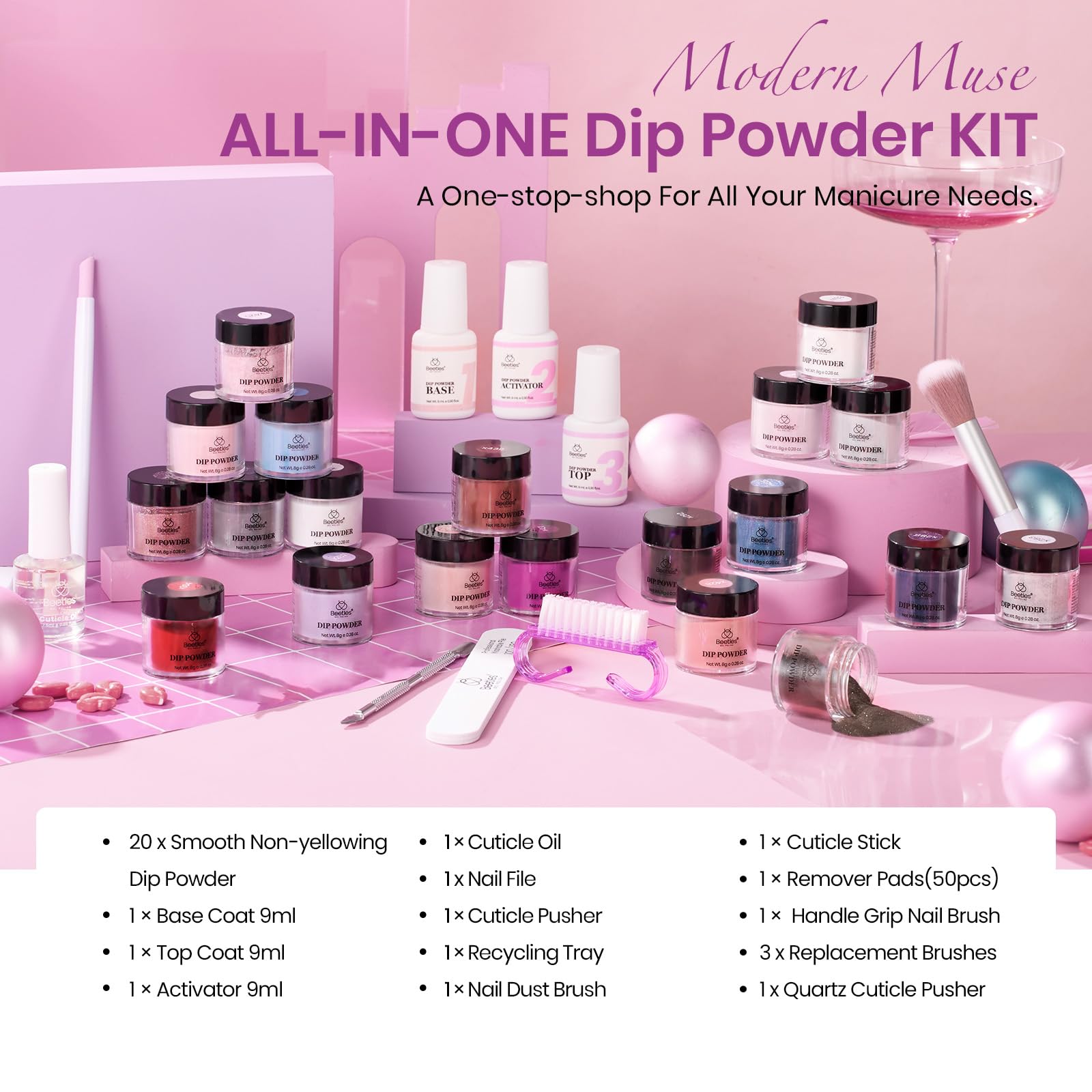 Beetles Gel Polish Dip Powder Nail Kit Starter – Modern Muse Collection, 20 Colors + Base Top Activator