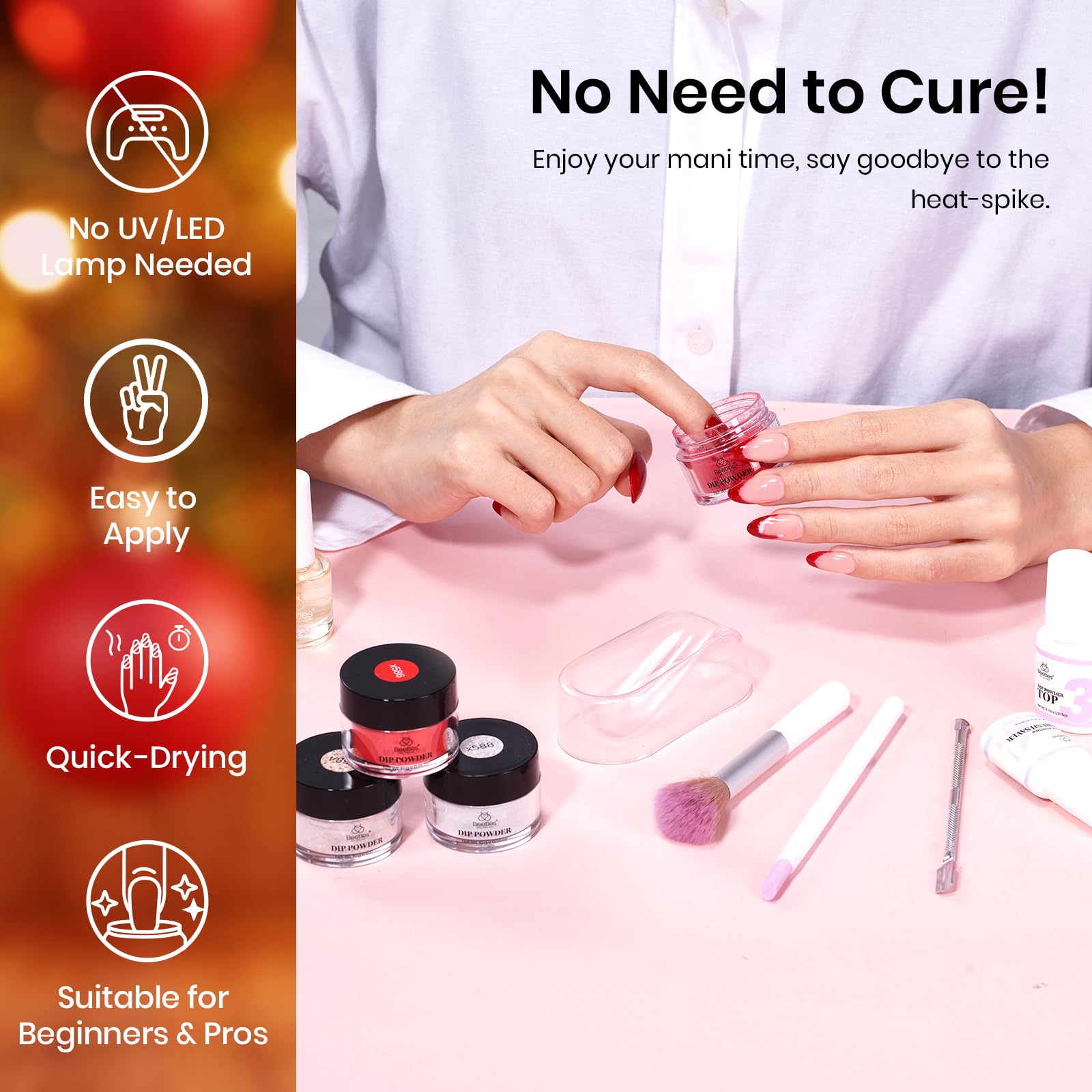 Beetles Red Dip Powder Nail Set – 6 Colors, No Lamp Needed, DIY Salon Starter Kit