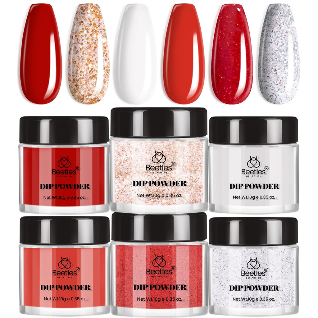 Beetles Red Dip Powder Nail Set – 6 Colors, No Lamp Needed, DIY Salon Starter Kit
