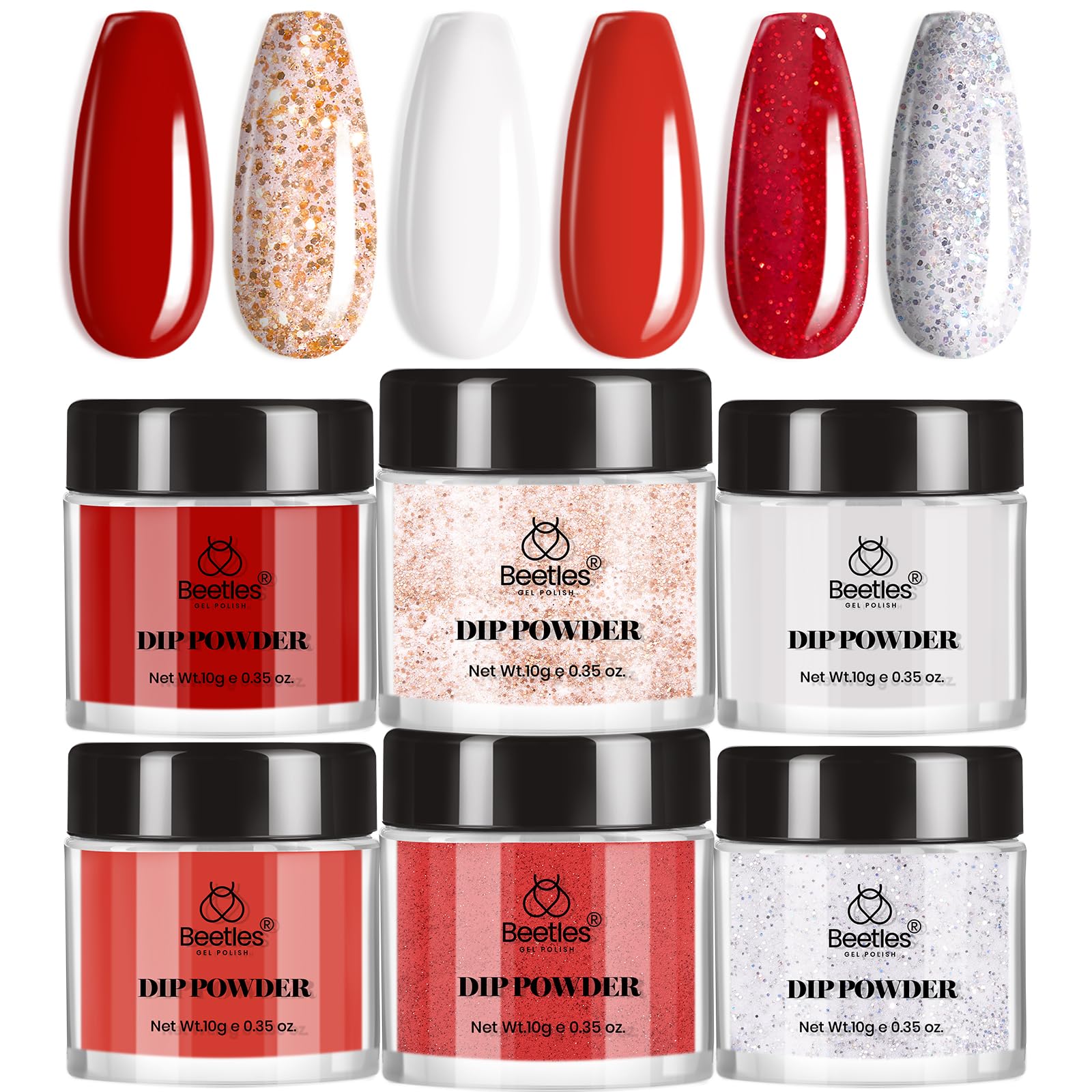 Beetles Red Dip Powder Nail Set – 6 Colors, No Lamp Needed, DIY Salon Starter Kit
