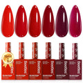 Beetles Red Gel Nail Polish Set – 6 Shimmer Burgundy Reds, 15ml Each | UV Soak-Off Kit