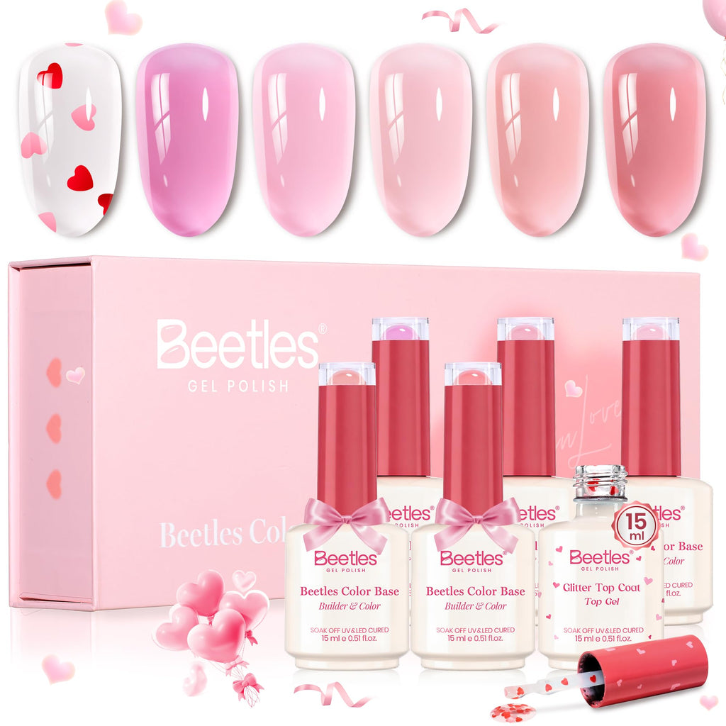 Beetles Rubber Base Gel Nail Polish + Top Coat – Valentine Limited Edition (5 Colors)