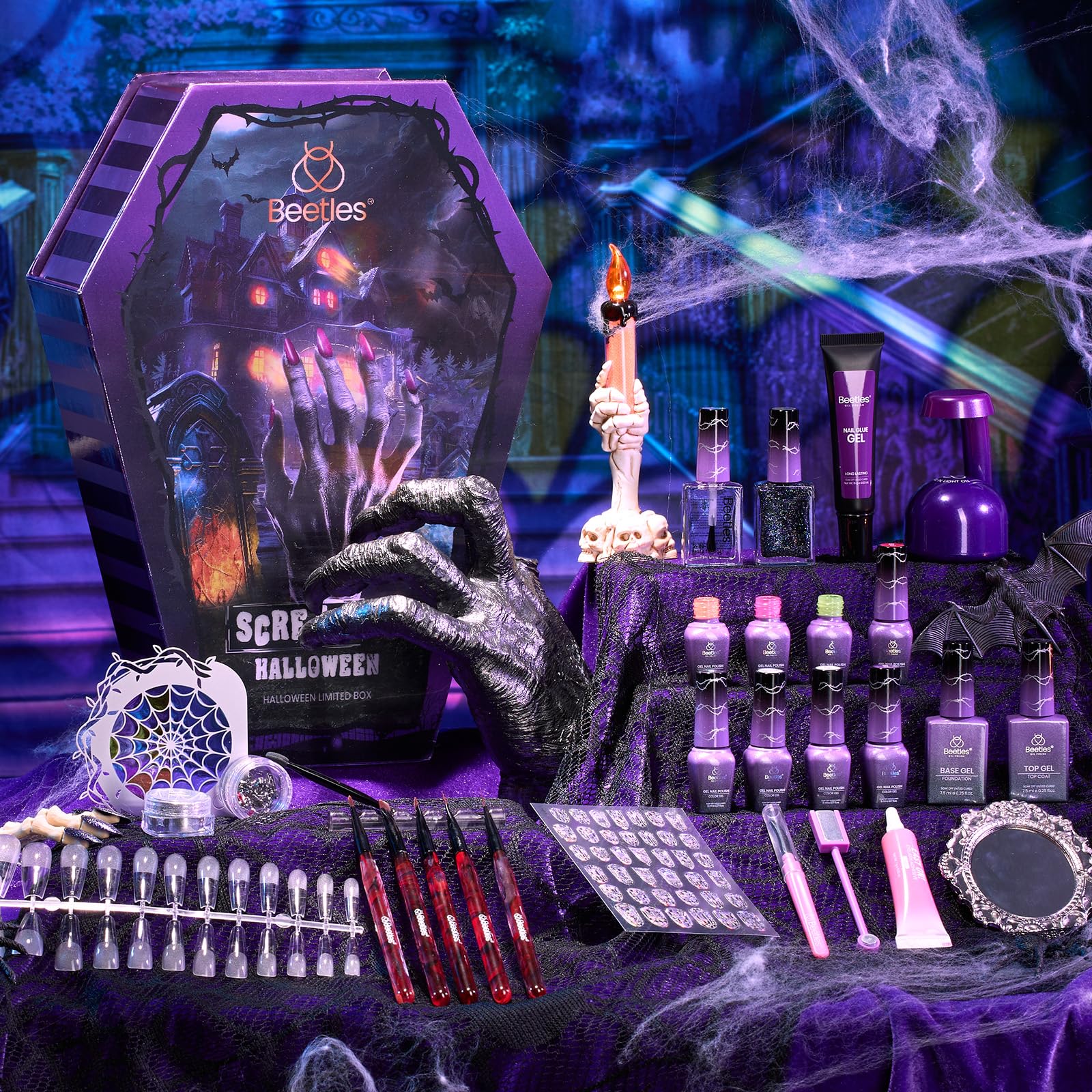 Beetles Scream On Halloween Limited Box – Halloween Gel Polish Kit with UV Lamp | Nail Art Gift Set