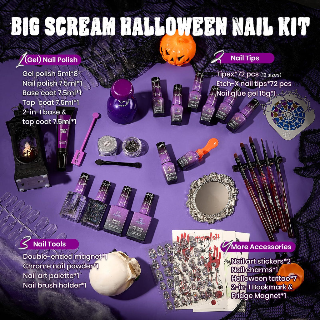 Beetles Scream On Halloween Limited Box – Halloween Gel Polish Kit with UV Lamp | Nail Art Gift Set