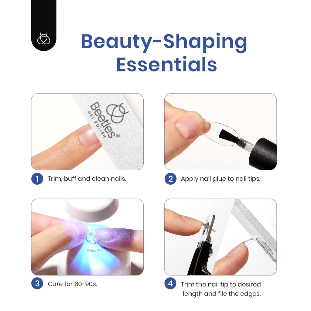 Beetles Soft Gel Nail Kit Medium Coffin – 5-in-1 Base Gel, Tips & LED Lamp