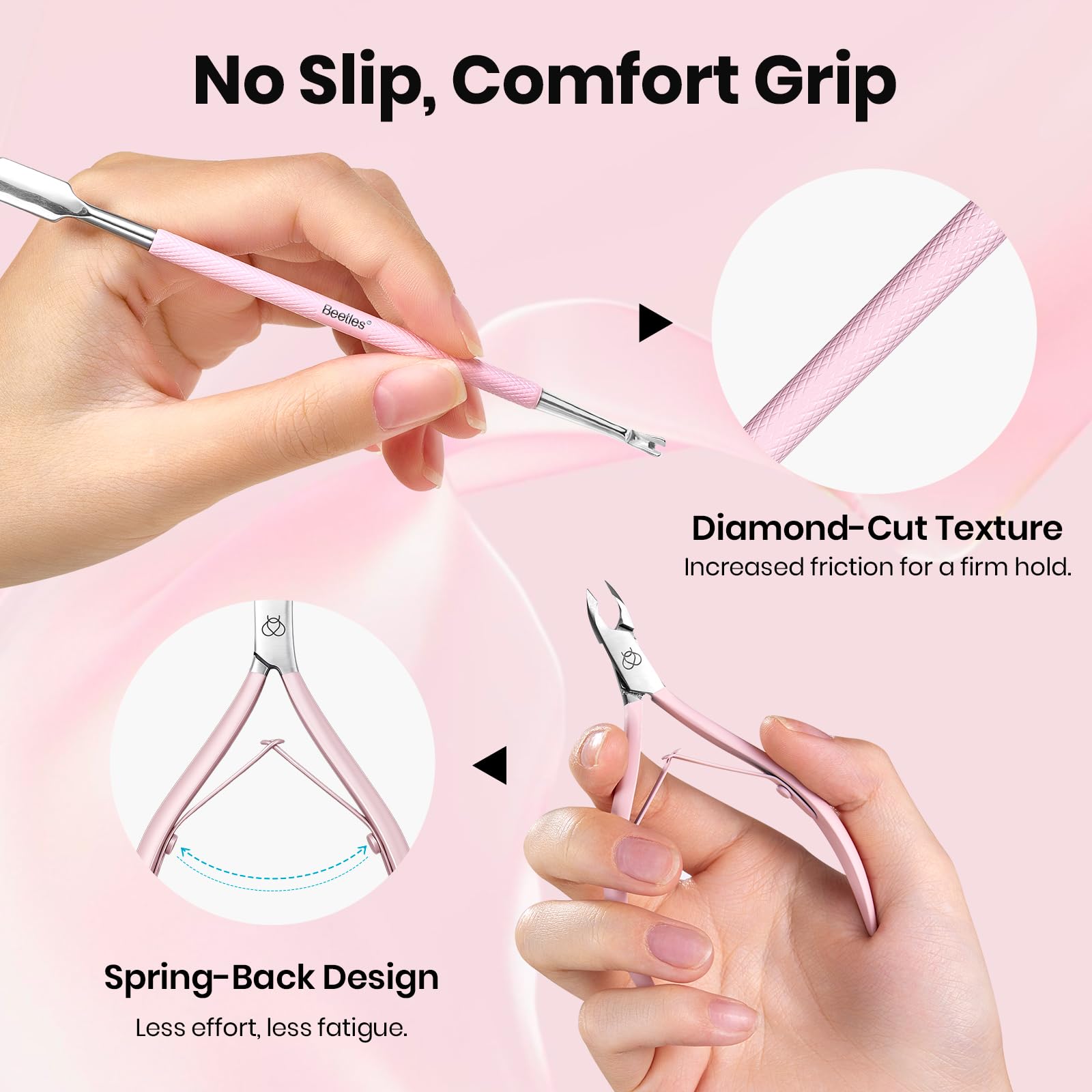 Beetles Gel Polish Manicure Kit: Cuticle Remover, 3-Piece Pink Set + Storage Pouch