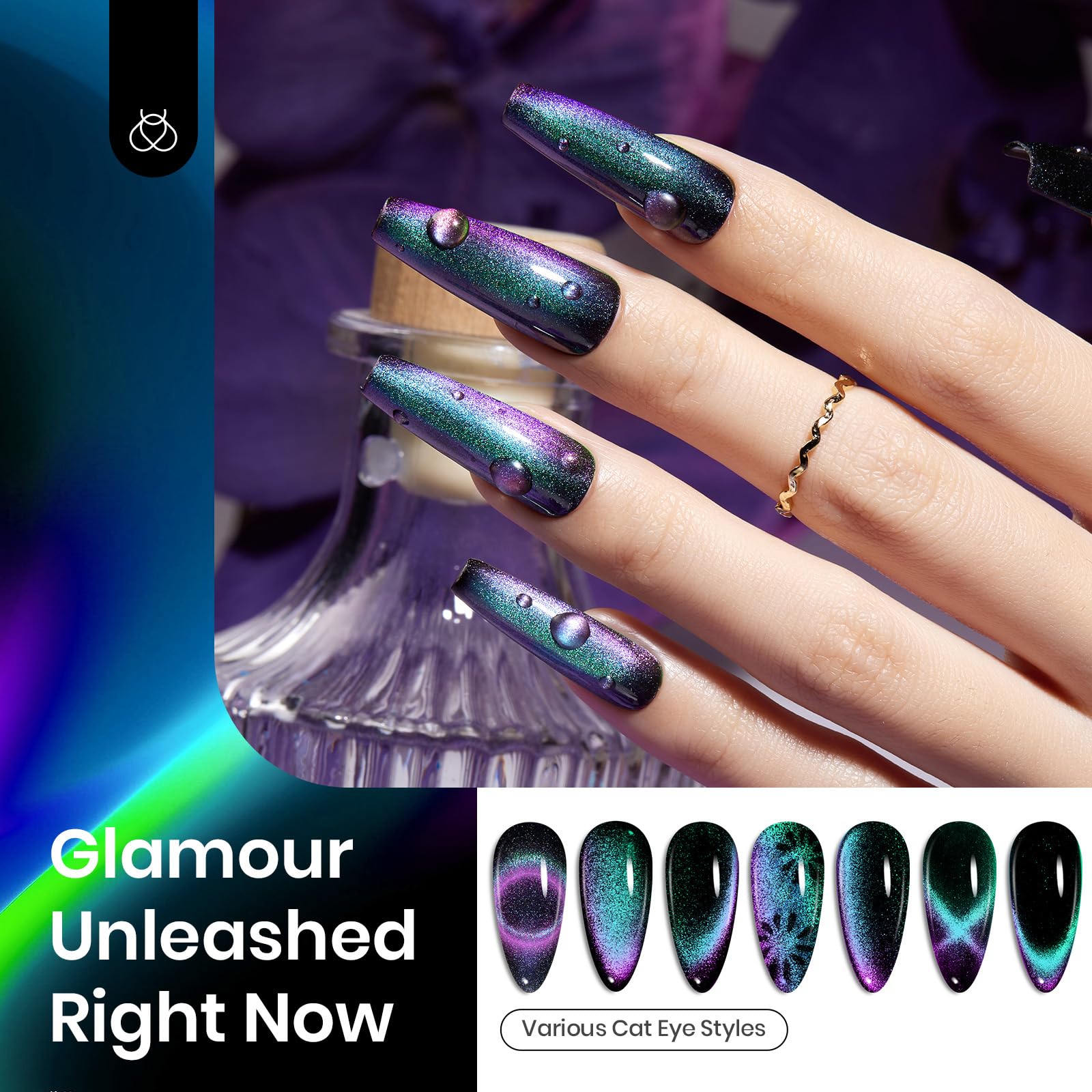Beetles Cat Eye Chrome Nail Powder Set – 2-in-1 Holographic Metallic Nail Art Kit