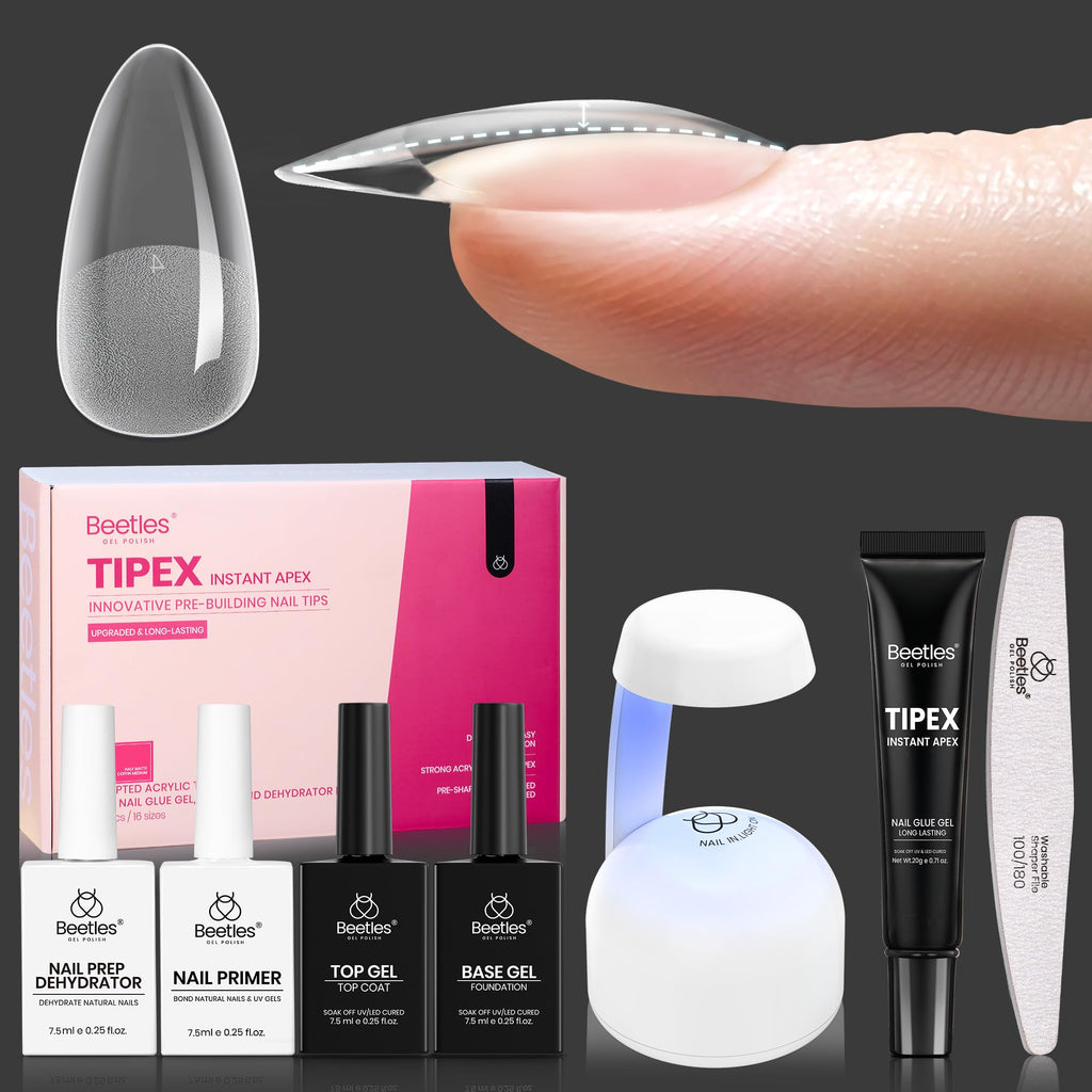 Beetles Tipex Instant Apex Nail Tips Kit – Almond Medium, 224PCS | All-in-One Nail Extension Set
