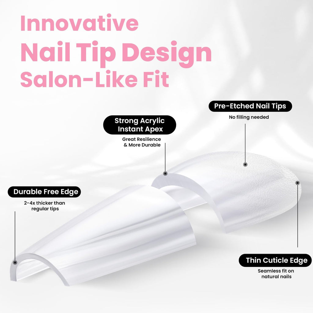 Beetles Tipex Pre-Building Instant Apex Nail Tips Kit – Coffin Medium, 224PCS in 16 Sizes | All-in-One Gel Nail Extension with Mini UV Lamp