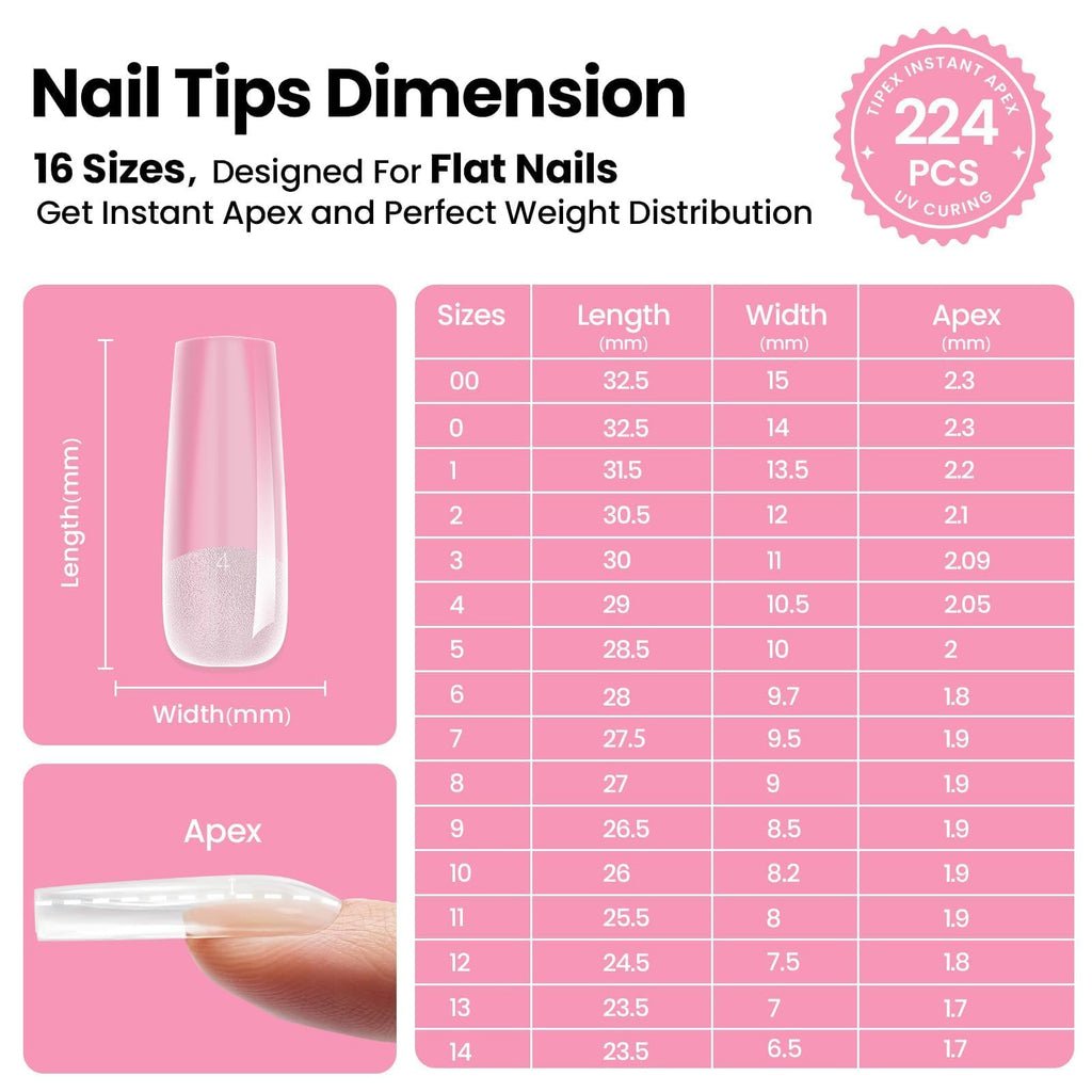 Beetles Tipex Instant Apex Nail Tips Kit – 224pcs, Glue, UV Lamp, Base & Top Coat