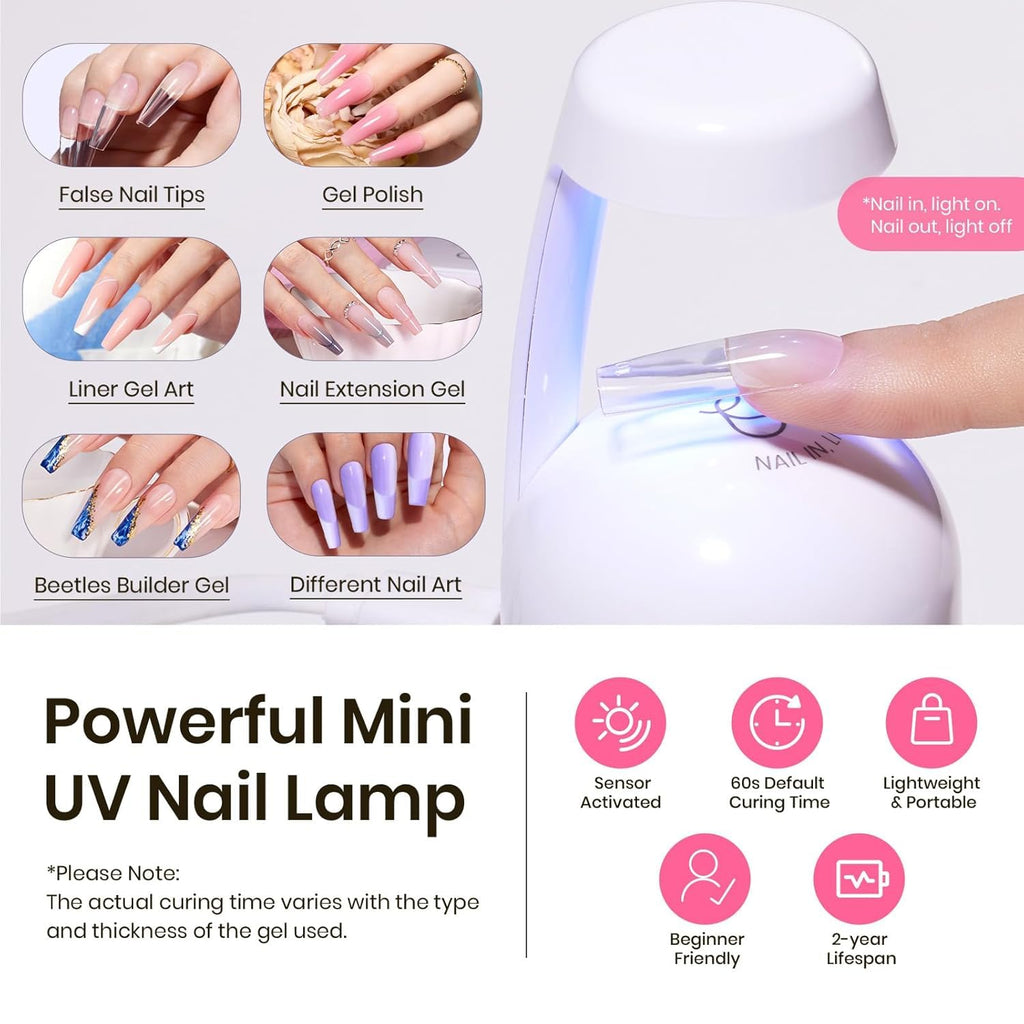 Beetles Tipex Nail Tips Kit Long Square – 224 Pcs, 16 Sizes, Pre-Etched Thick Tips, Mini UV Lamp & Glue