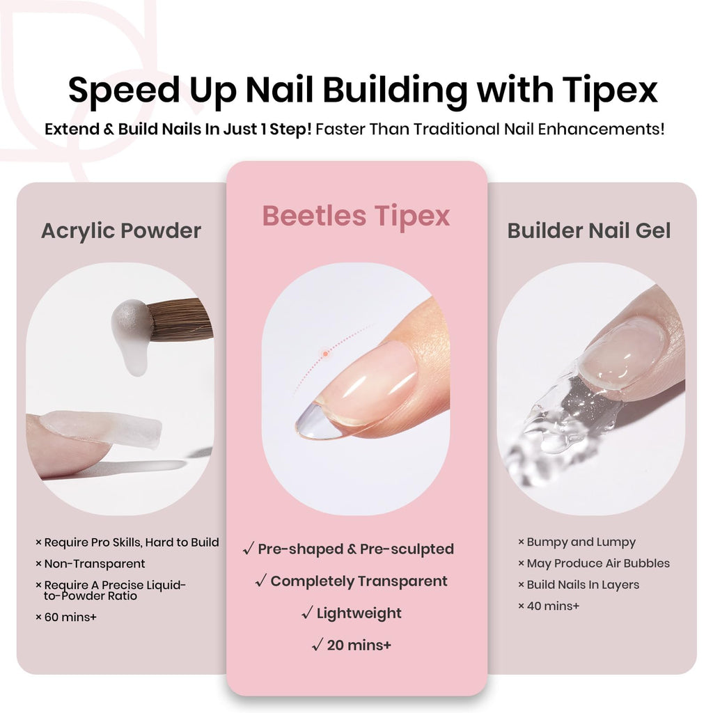 Beetles Tipex Instant Apex Nail Tips – Short Oval Almond, 192 Pcs, 16 Sizes, Pre-Built & Pre-Etched
