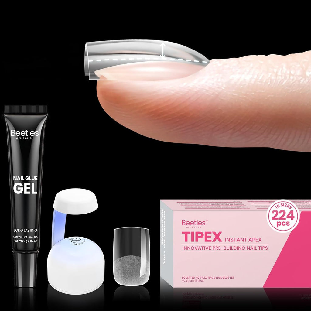 Beetles Tipex Gel Nail Kit Extra Short Square — 224 Tips, Glue & Mini UV Lamp