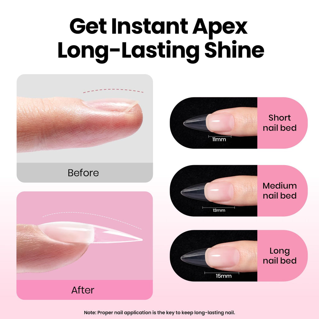 Beetles Tipex Lite Apex Nail Tips Kit — Stiletto Medium, 192pcs, UV Glue, Base & Top Coat, Mini Lamp & Tools