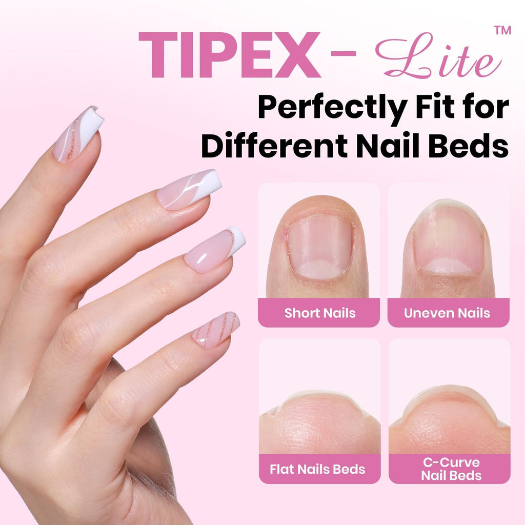 Beetles Tipex Lite Apex Nail Tips – Coffin Short, 512pcs, 16 Sizes | Pre-Built, Pre-Etched for Flat Nails & Natural C-Curves