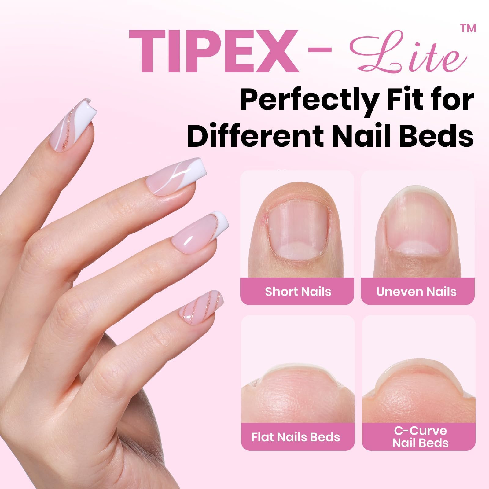 Beetles Tipex Lite Apex Nail Tips – Coffin Short, 512pcs, 16 Sizes | Pre-Built, Pre-Etched for Flat Nails & Natural C-Curves