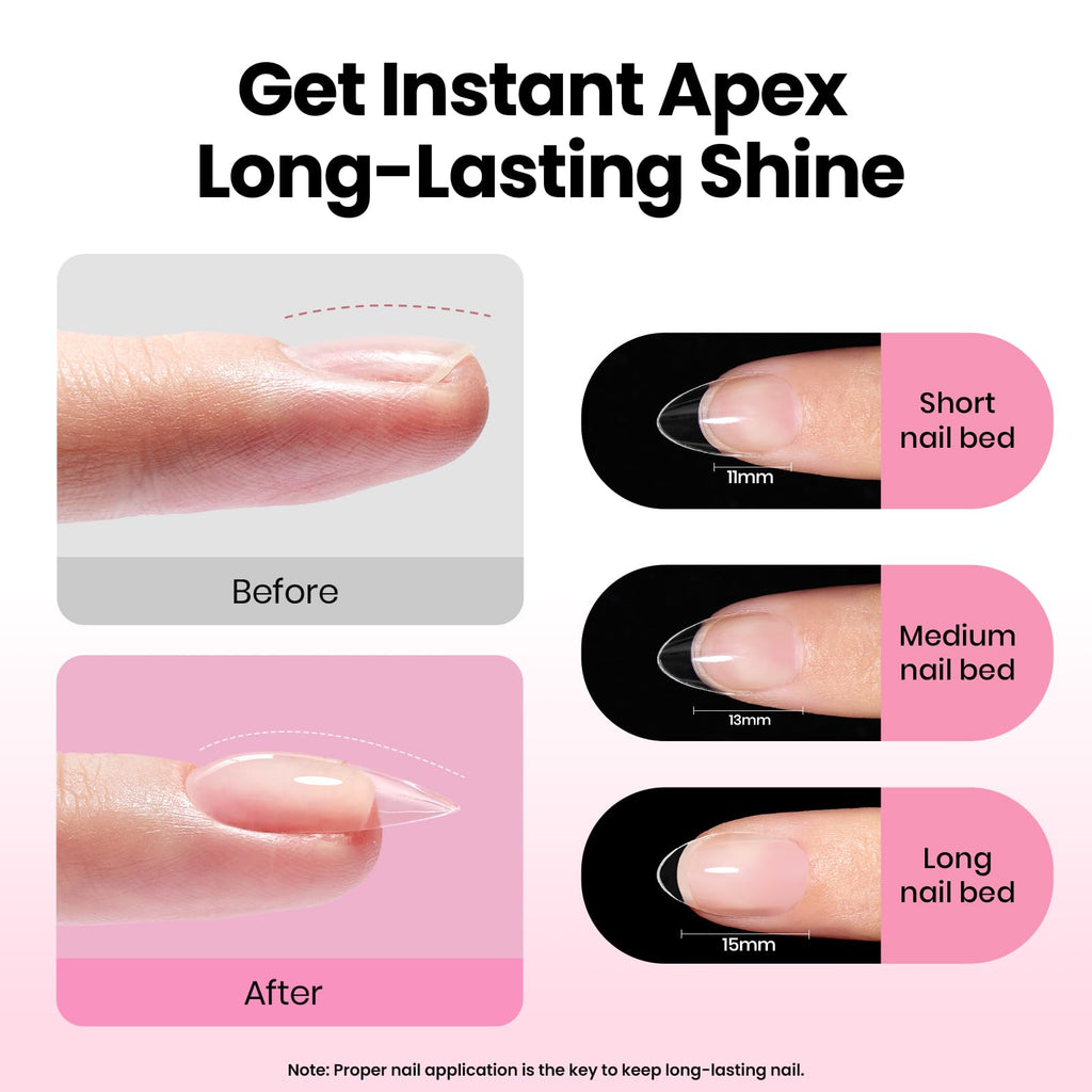 Beetles Tipex Lite Apex Nail Tips Kit – Almond Short, 192pcs + UV Glue, Base & Top Coat, Mini Lamp