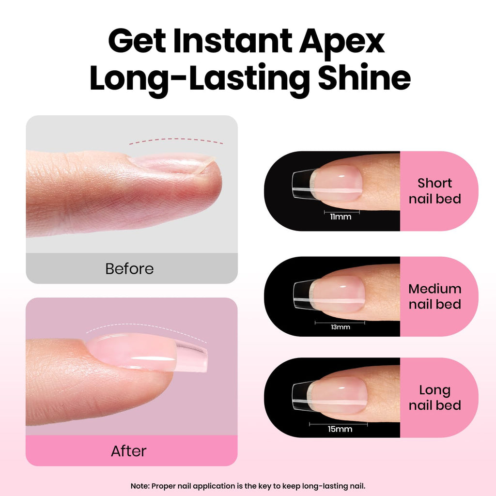 Beetles Tipex Lite Apex Nail Tips Kit – 192pcs Coffin Short, UV Glue, Base & Top Coat, Mini Lamp