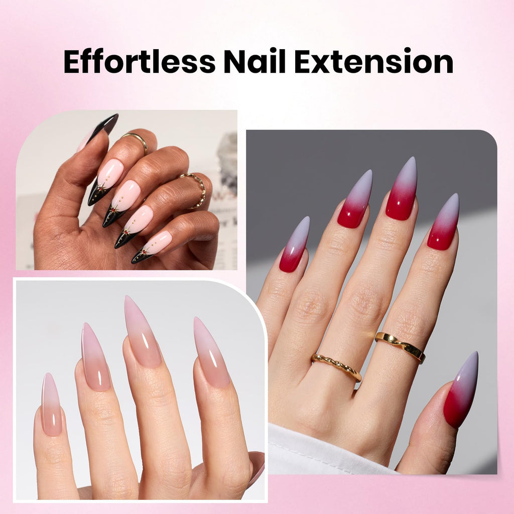 Beetles Tipex Lite Apex Nail Tips Kit — Stiletto Medium, 192pcs, UV Glue, Base & Top Coat, Mini Lamp & Tools