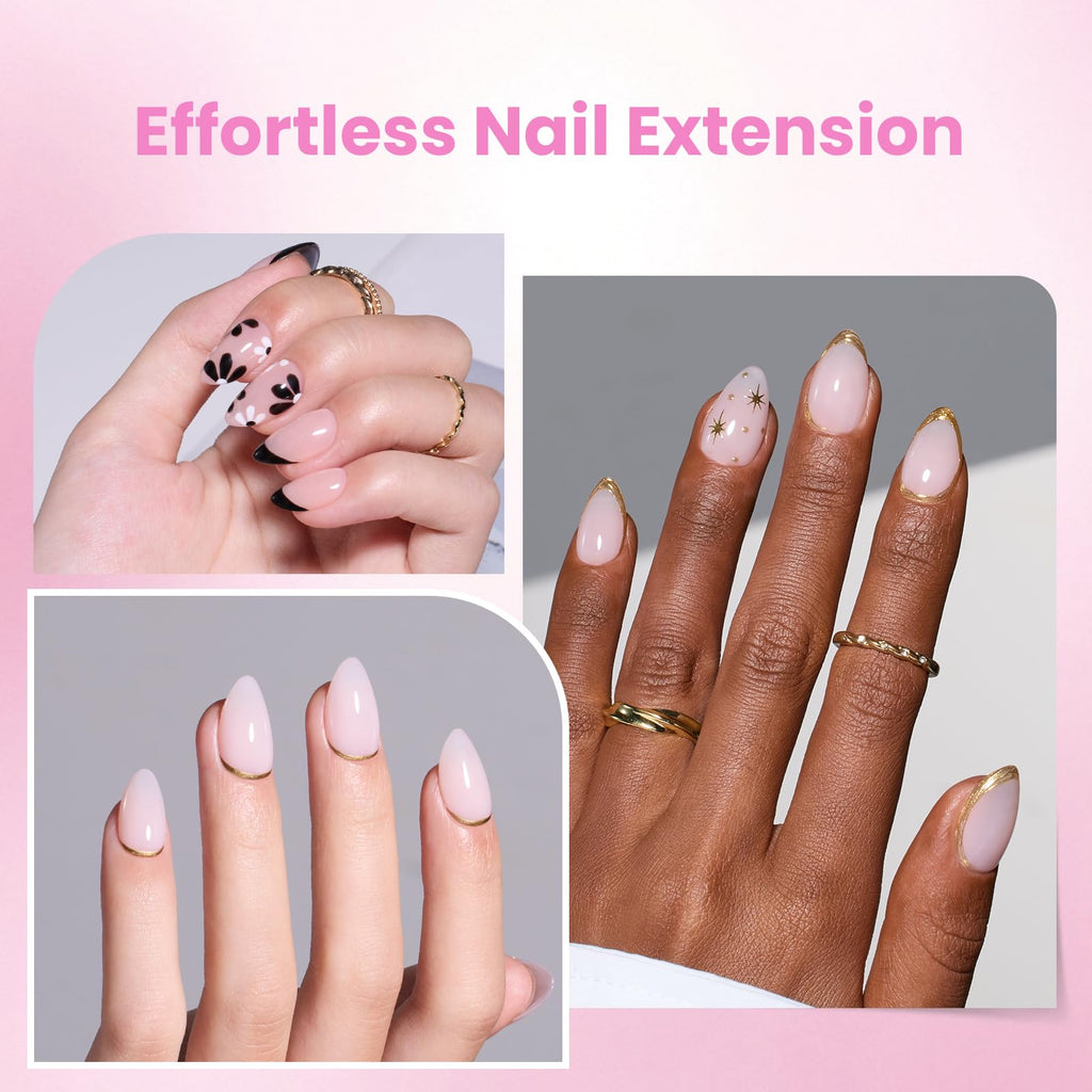 Beetles Tipex Lite Apex Nail Tips Kit – Almond Short, 192pcs + UV Glue, Base & Top Coat, Mini Lamp