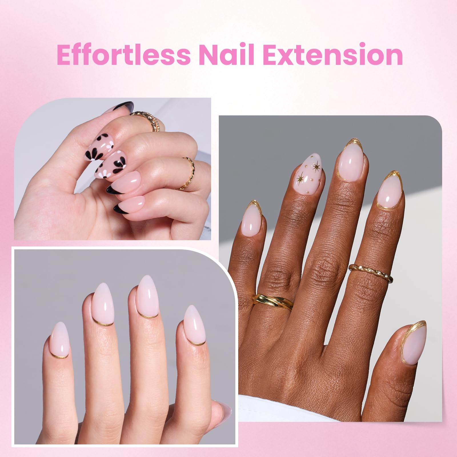 Beetles Tipex Lite Apex Nail Tips Kit – Almond Short, 192pcs + UV Glue, Base & Top Coat, Mini Lamp