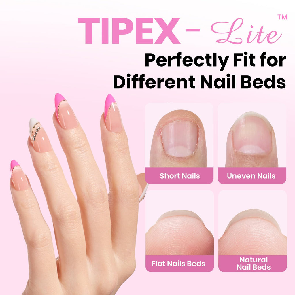 Beetles Tipex Lite Apex Nail Tips Kit – Almond Short, 192pcs + UV Glue, Base & Top Coat, Mini Lamp