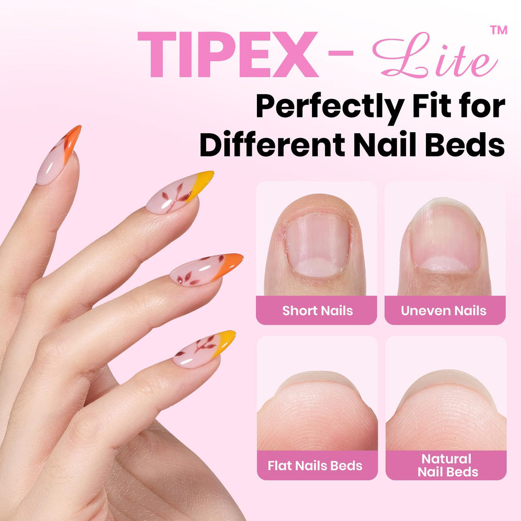 Beetles Tipex Lite Apex Nail Tips Kit – Almond Medium, 192pcs, UV Glue & Mini Lamp