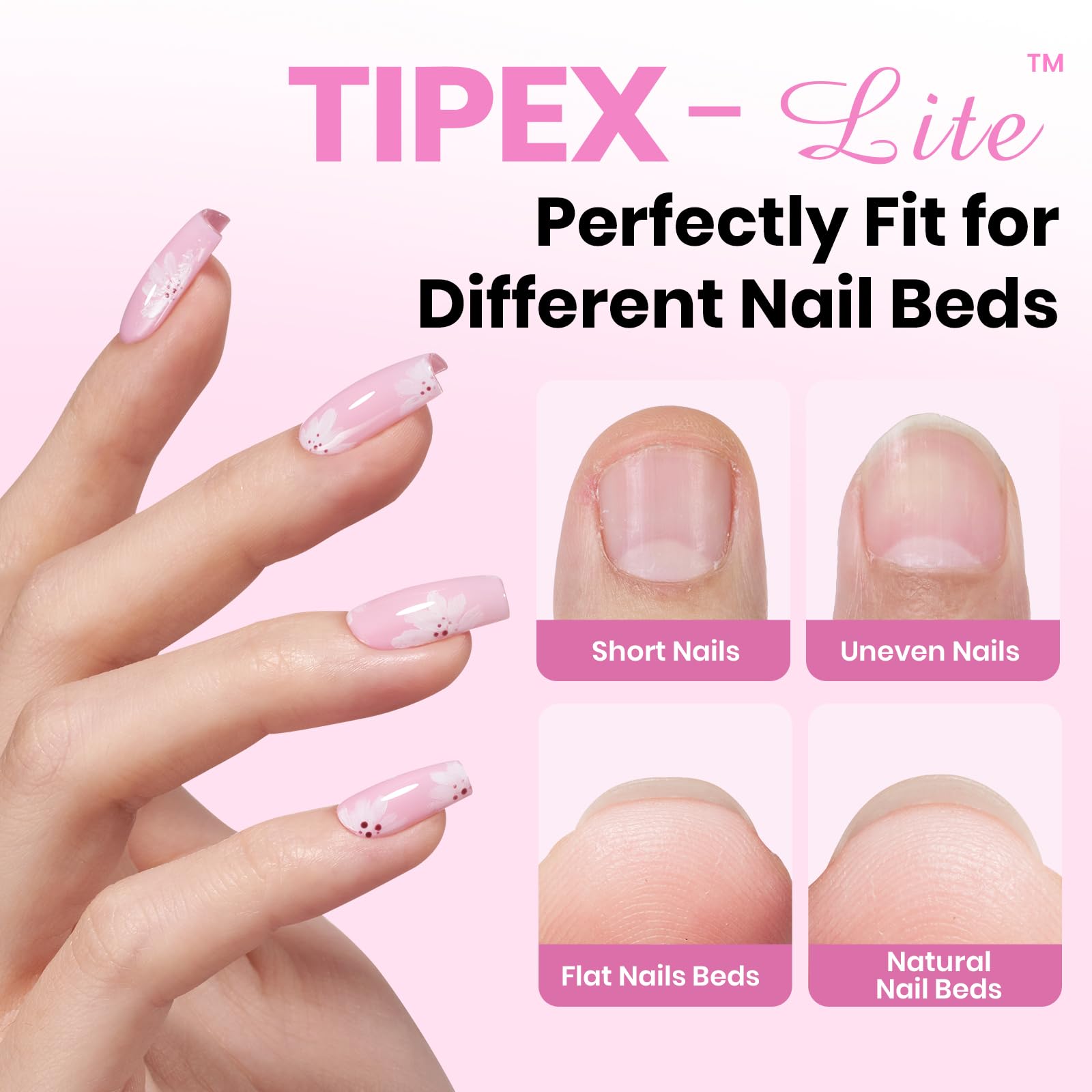 Beetles Tipex Lite Apex Nail Tips Kit – 192pcs Coffin Short, UV Glue, Base & Top Coat, Mini Lamp