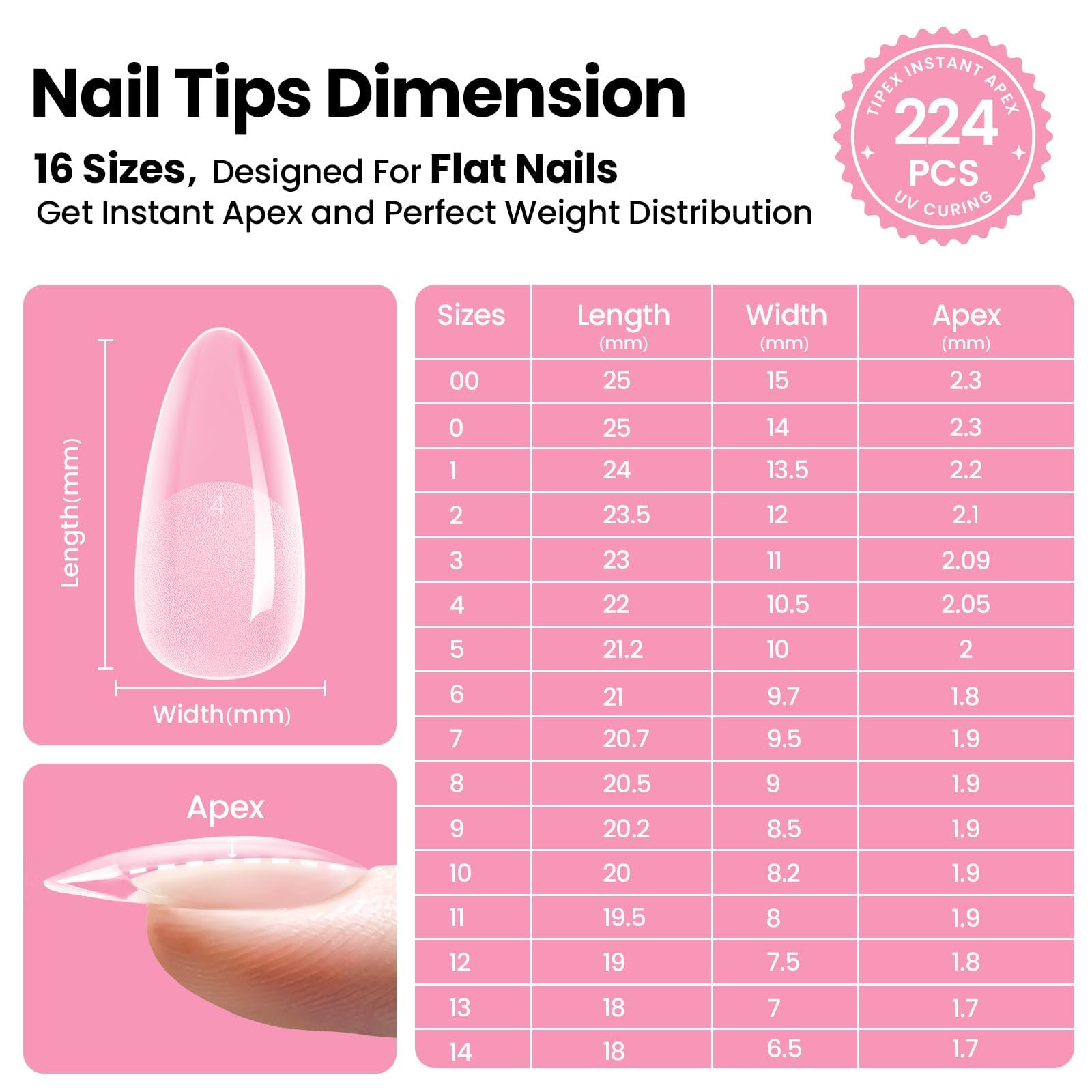 Beetles Tipex Instant Apex Nail Tips Kit – Almond Medium, 224PCS | All-in-One Nail Extension Set