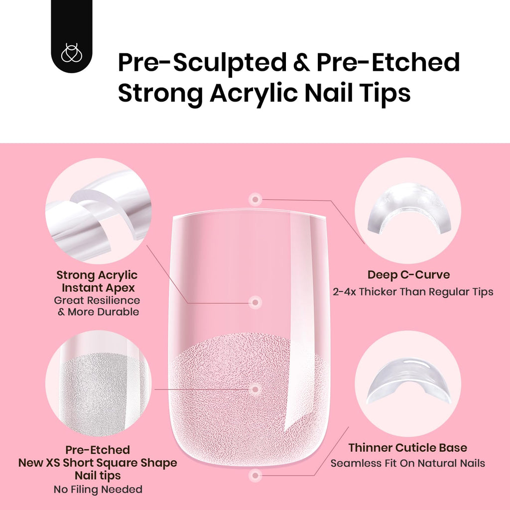 Beetles Tipex Instant Apex Nail Tips - Extra Short Square, 512 Pieces, 16 Sizes