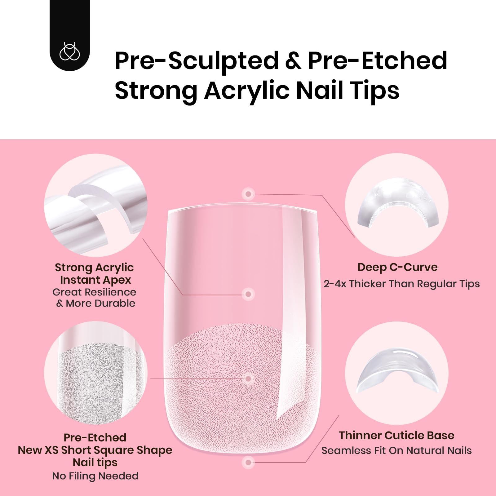 Beetles Tipex Instant Apex Nail Tips - Extra Short Square, 512 Pieces, 16 Sizes
