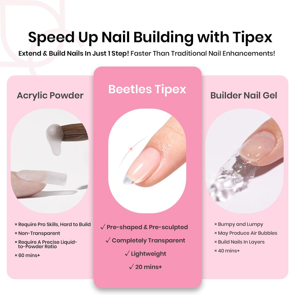 Beetles Tipex Instant Apex Nail Tips Kit – Almond Short, 224Pcs (16 Sizes) with Mini UV Lamp