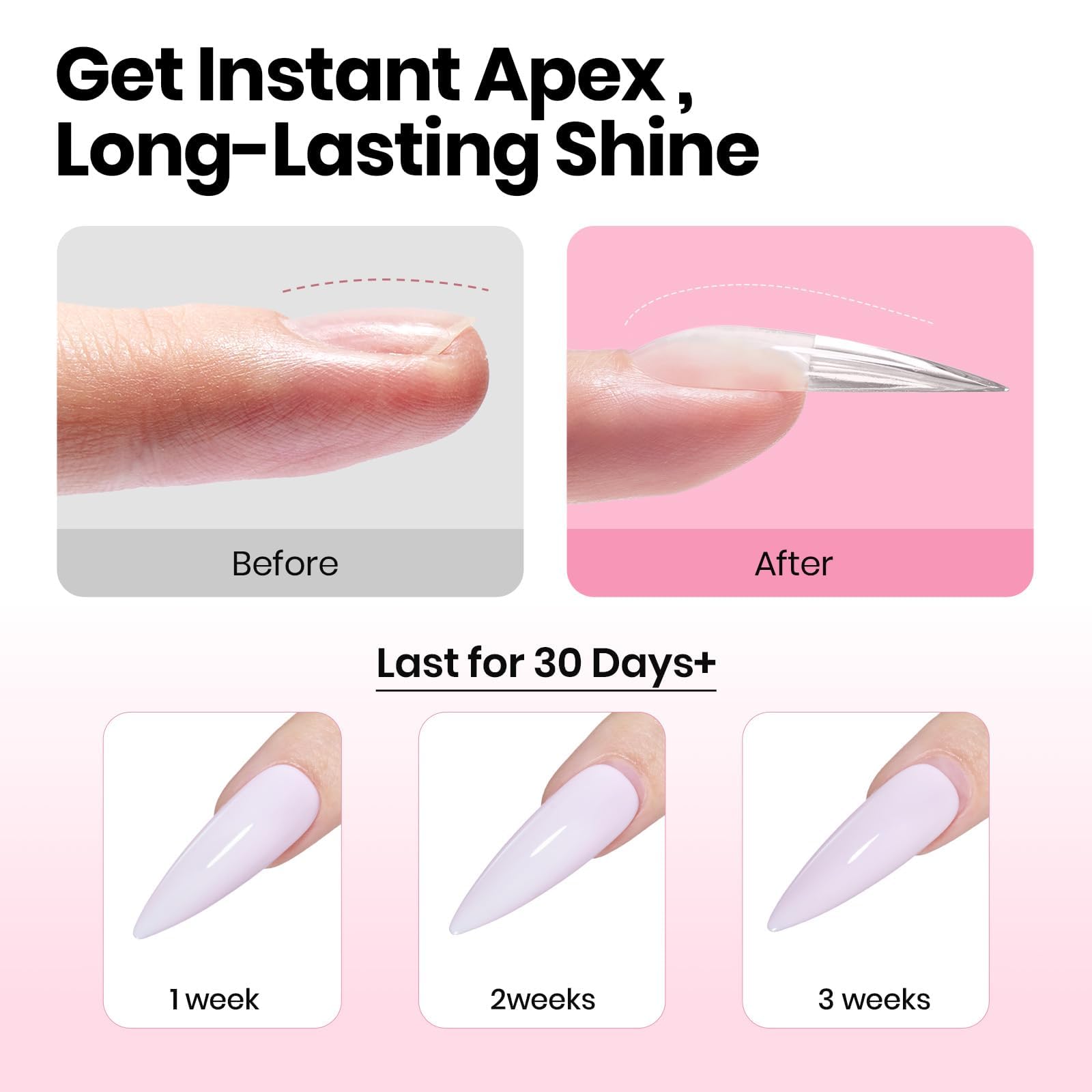 Beetles Tipex Instant Apex Nail Tips Kit – Stiletto Long Pre-Built Tips, 224PCS, Glue, UV Lamp, 16 Sizes