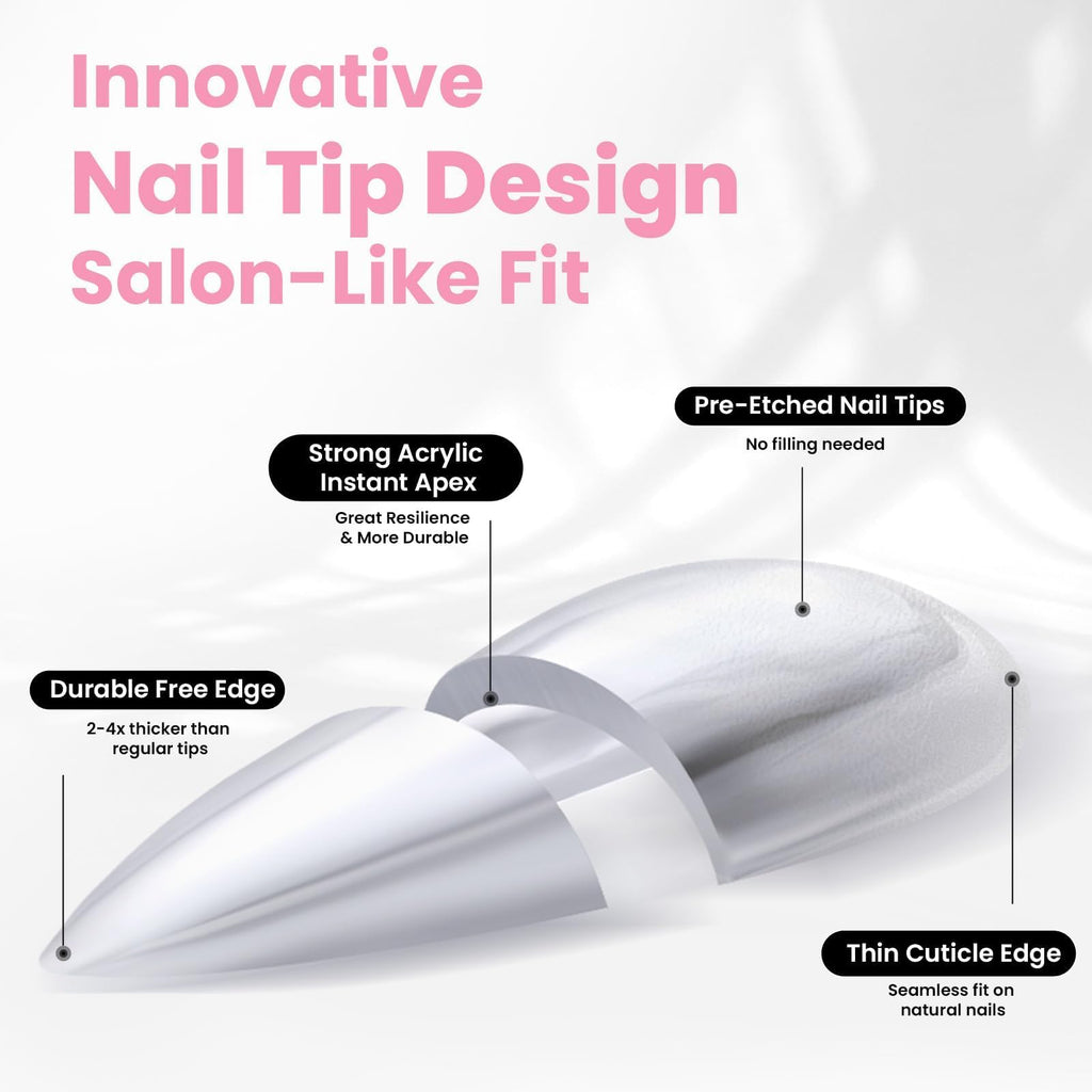 Beetles Tipex Instant Apex Nail Tips Kit – Almond Short, 224Pcs + UV Glue, Dehydrator, Primer, Base & Top Coat, Mini UV Lamp
