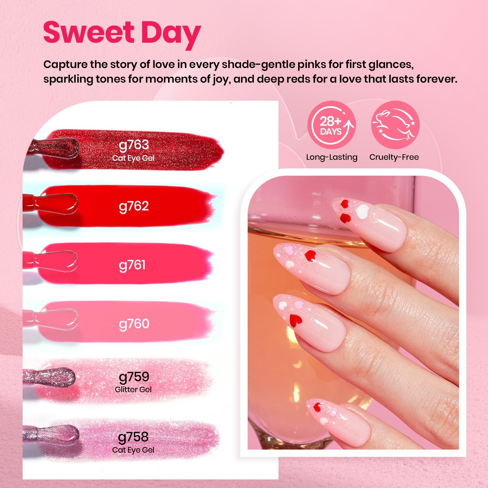 Beetles 30 Pcs Gel Nail Kit with UV Lamp — 6 Colors, Cat Eye & Heart Magnet