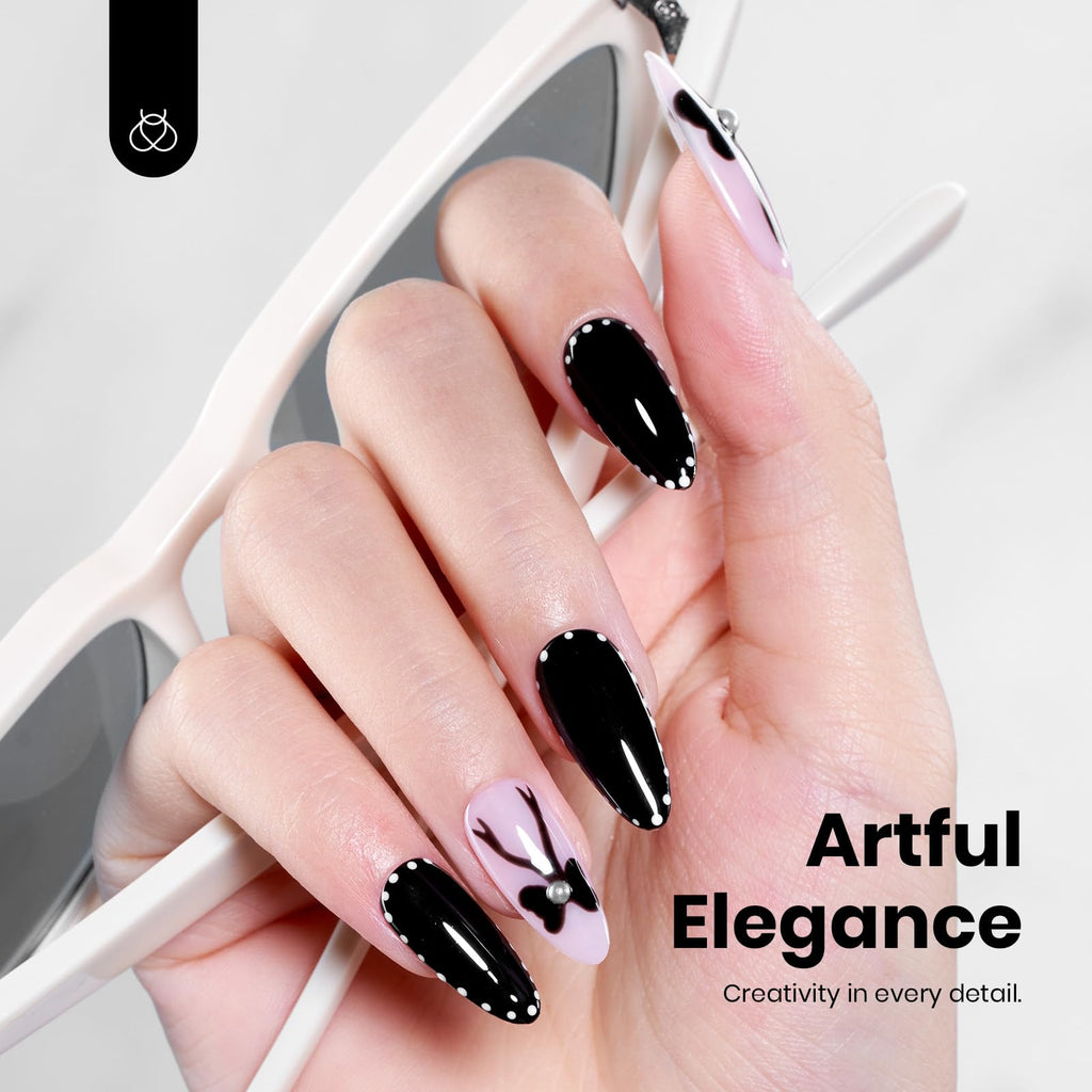 Beetles Black Gel Polish 2-Pack — 15ml Each | Pure Black Soak-Off UV Nail Polish, Long Nights Collection