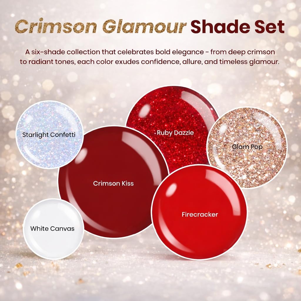 Beetles Valentines Gel Nail Polish Set – 6 Crimson Glamour Colors for At-Home Nail Art