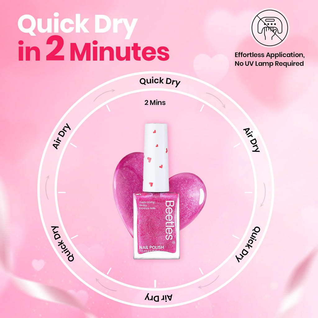 Beetles Pink Nail Polish Set – Hearts Aflutter (6 Colors): Quick Dry, Long-Lasting Glitter & Pearl Finish