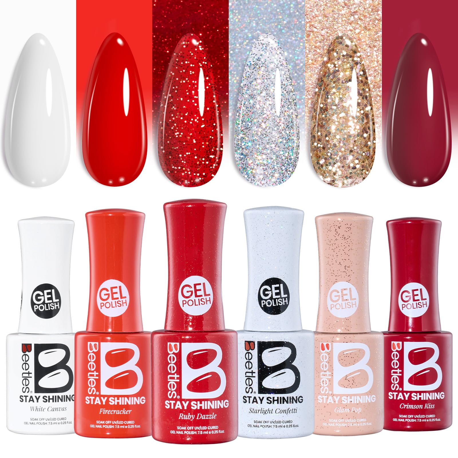 Beetles Valentines Gel Nail Polish Set – 6 Crimson Glamour Colors for At-Home Nail Art