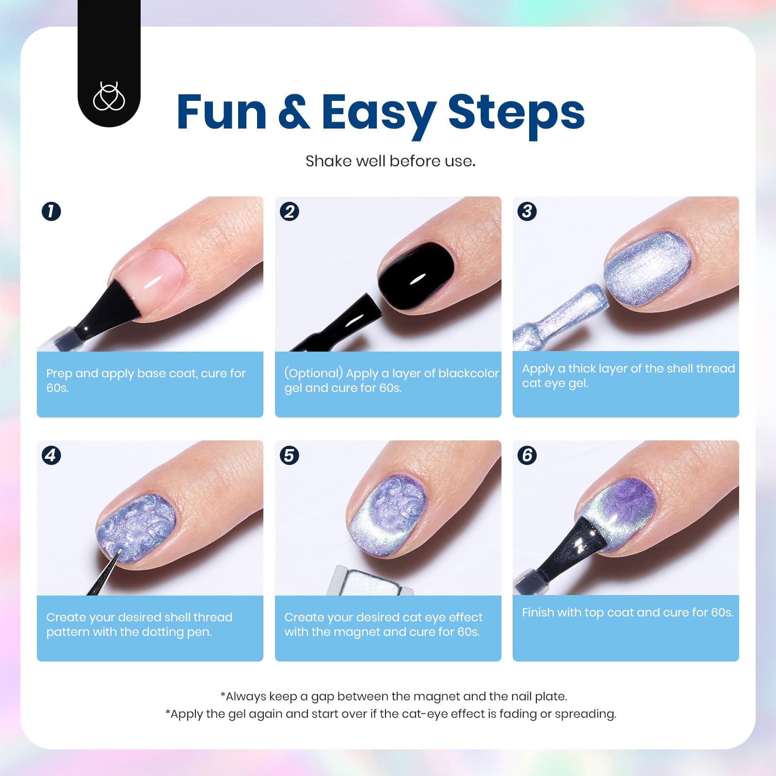 Beetles Pearl Gel Nail Polish Set – 6 Colors Cat Eye Holographic with Magnet | Velvet Finish
